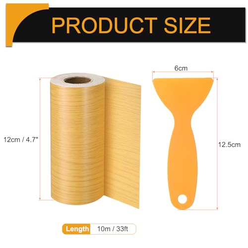 Image of HARFINGTON Wood Grain Repair Tape 4.7 Inch x 33ft Self Adhesive Repair Patch Tape Simulated Wooden Floor Tapes with Plastic Scraper for Tables Doors Windows Furniture, Oak