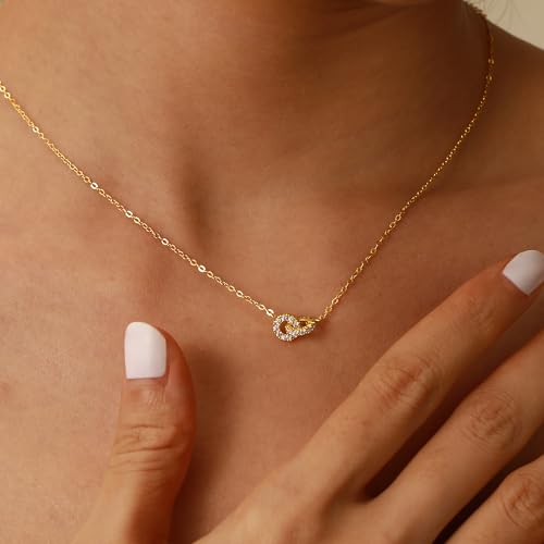 925 Sterling Silver Dainty Interlocking Circles Necklaces for Women 14K Gold Plated Double Hoop CZ Pendant Necklace Lobster Buckle to Daughter Mother Friendship Wedding Christmas Jewelry Gift for Her4