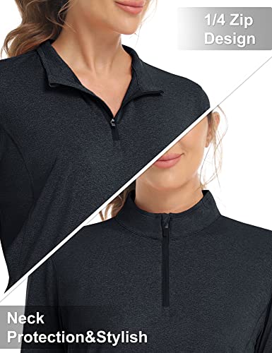Magcomsen Rash Guard For Women 1/4 Zip T-Shirt Upf 50+ Long Sleeve Shirt Lightweight Shirt For Swim Hiking Fishing Black,M #TOP3