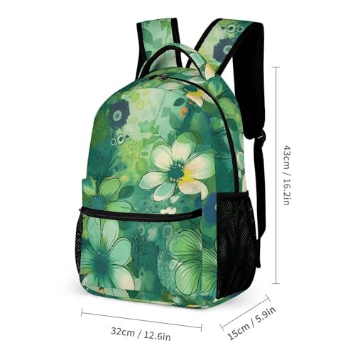 Abstract Seasonal Green Floral Backpack Set Lightweight Bag Lunch Box Pencil Bags for Women Men Bookbags 3 in 12