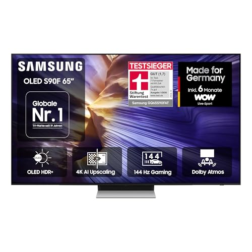 Samsung OLED 4K S90F 65 Zoll (163 cm), UHD Fernseher, Optimiert für Fussball und Gaming, NQ4 AI Gen3 Prozessor, OLED HDR+, 4K Upscaling Pro, Dolby Atmos, Motion Xcelerator, Samsung Vision AI Smart TV