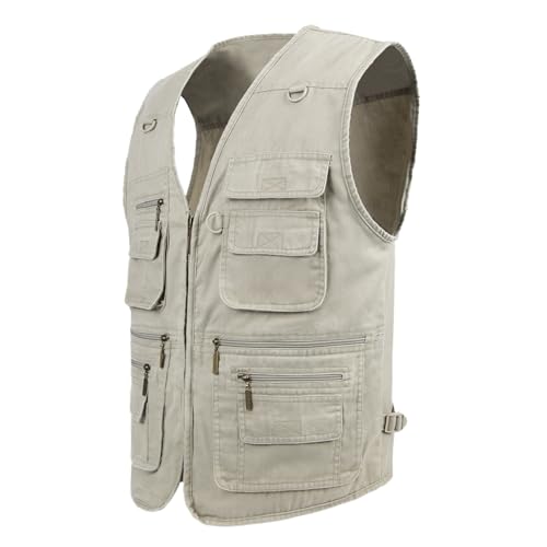 Image of Men's Stone Washed Denim Multi-pocketed Fishing Work Outerwear Vest