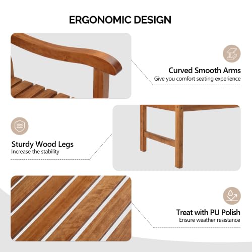 Bonnlo Banc de Jardin en Bois 127cm, Design à Rayures, Banc Extérieur 2-3 Places, Résistant aux Intempéries, Mobile pour Balcon Terrasse Veranda Pergola
