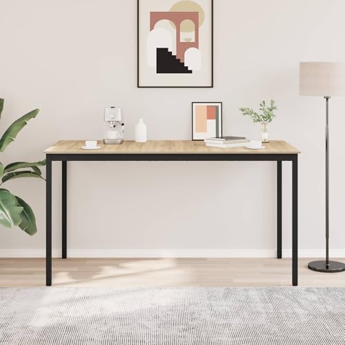 Table à manger en bois solide durable avec structure métal industrielle