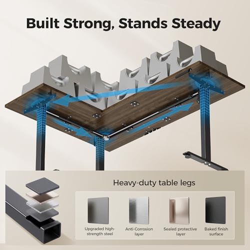 Image of Agilestic L Shaped Standing Desk 63 inch Adjustable Height, Electric Corner Standing Desk, Sit Stand Computer Table with Splice Board, Dark Walnut