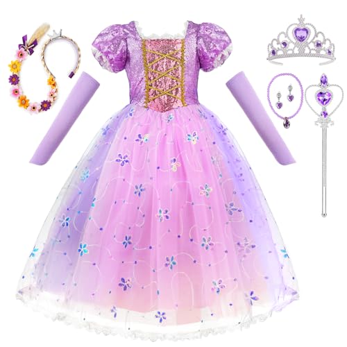 AOOWU Costume da Principessa Rapunzel per Bambina, Vestito Rapunzel con