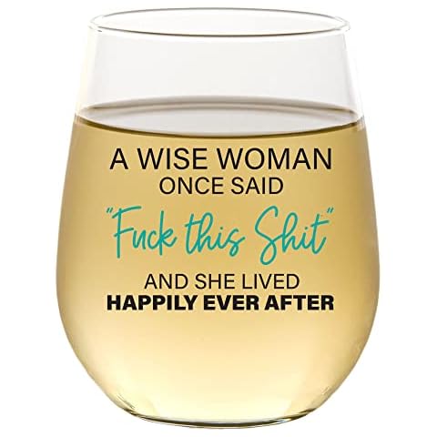 CEDAR CRATE MARKET Wine Glass, 15 oz, Stemless, Funny Retirement Gift for Women, Clear Cover