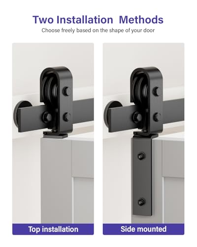 ZEKOO 60\" Bi-Folding Sliding Barn Door Hardware Kit for 4 Closet Doors, Bifold Barn Door Kit for Closet, Front Mount and Top Mount Black Roller Track Kit for Folding Barn Doors [Doors not Included] - Thumbnail 5