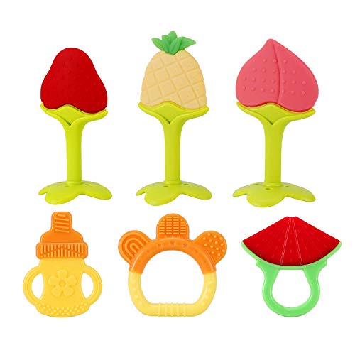SLotic Baby Teething Toys 6 Pack - Silicone Natural Organic Freezer Safe Teethers
