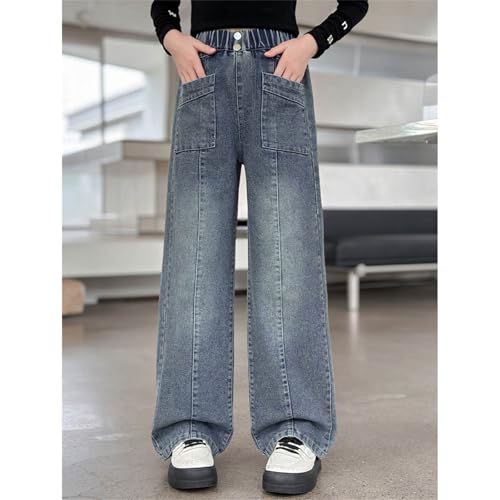 Baggy Denim Pants for Girls Wide Leg Elastic High Waisted Casual Jeans Kids Fall Straight Leg Trousers with Poket4