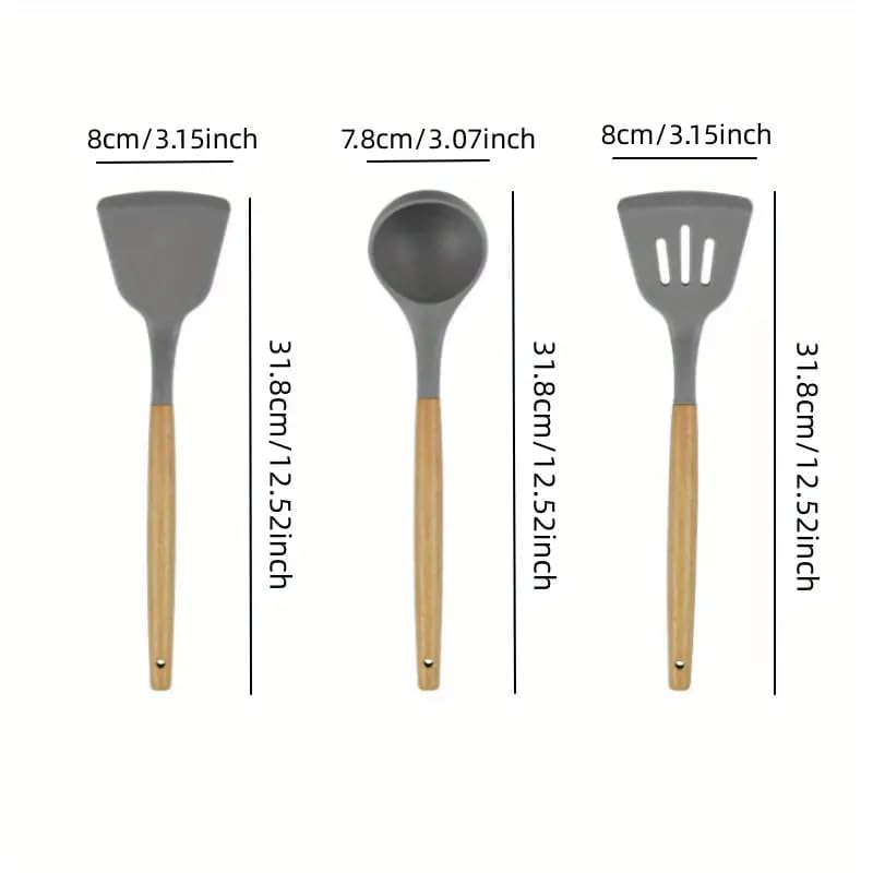 Image of Silicone Spatula Set of 3 - Wooden Handle Kitchen Tools (Red, White,Black,Blue, Green) - Heat Resistant, Non-Stick, Cooking & Mixing Spatulas for Non-Stick Pans (Gray)