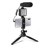 Smartphone-Kamera-Video Mikrofon-Kit,UHURU UCM-11PL Super-Cardioid-Shotgun-Podcast-Mikrofon mit LED-Licht,Stativ einstellen, Mini-Kugelkopf,Telefonhalter,kompatibel mit Telefon, Kamera,Camcorder,PC