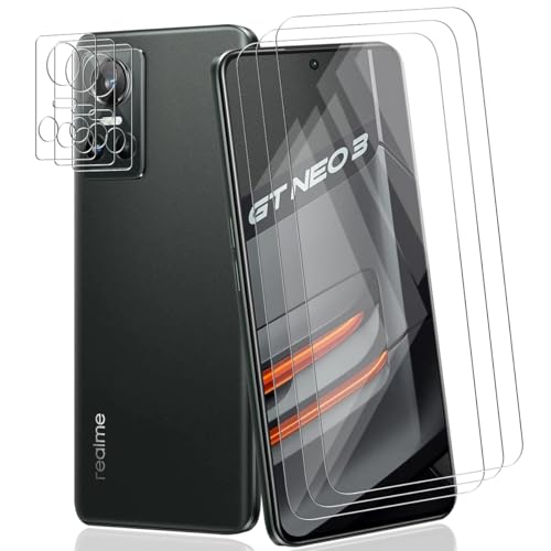 AnnhanT Protector Pantalla para Realme GT Neo 3, Cristal Templado 3 Piezas y Protector de Lente de cámara 3 Piezas - 9H Dureza Antiarañazos, Antihuellas, Sin Burbujas