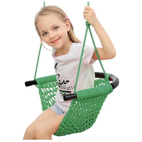 Swing Seat For Kids，Little Swing Set，Hand-Knitting Toddler Swing With Adjustable Ropes, Rope Play Swing Set For Tree, Outdoor Indoor, Playgroun (Green)