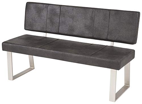 Preisvergleich Produktbild Sitzbank Sitzreihe "Mia" anthrazit Microfaser 140x45x88cm Esszimmerbank Polsterbank Polstersitzbank Küchenbank Küchensitzbank Bank Flachstahlgestell Edelstahl-Look Rückenlehne gut gepolstert
