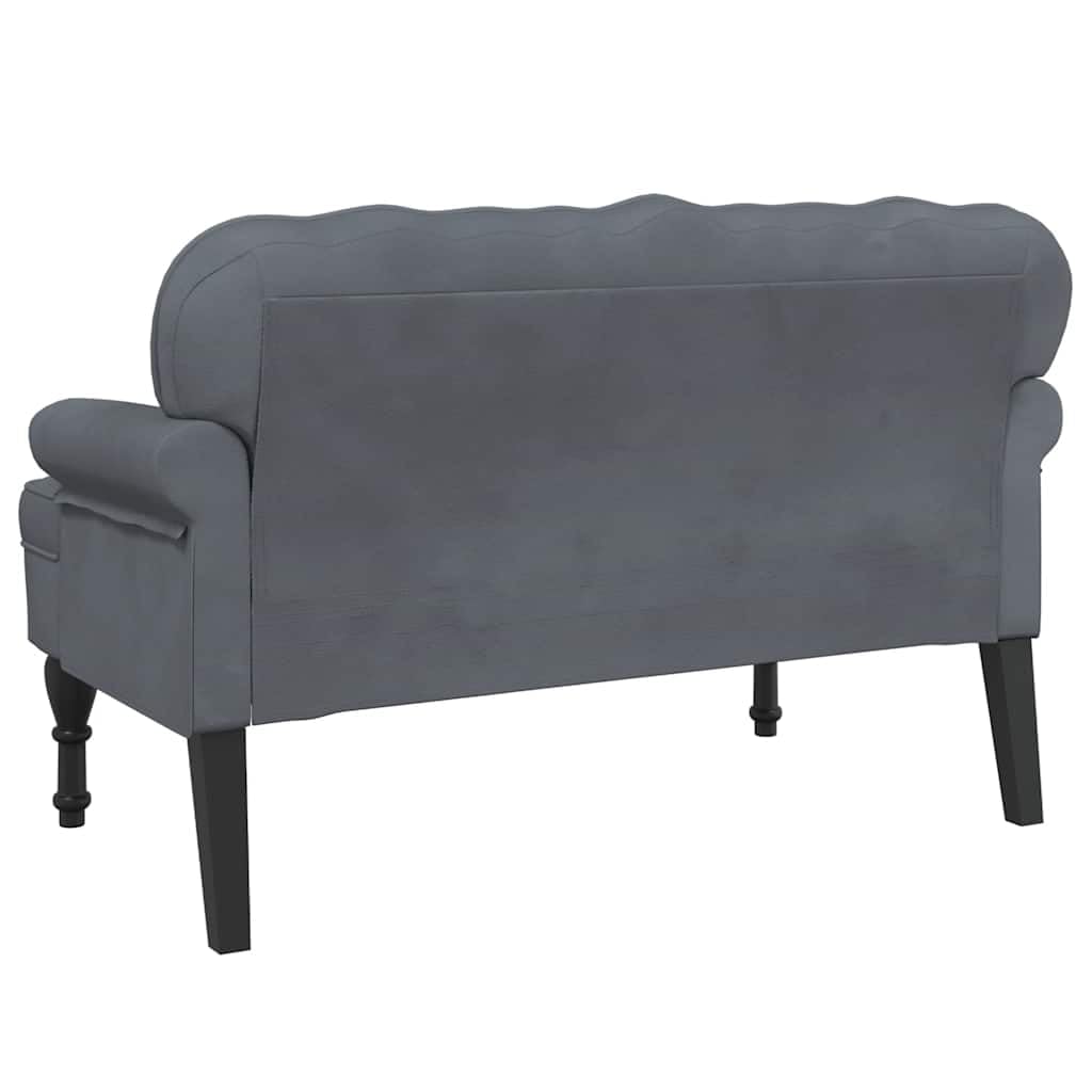 Sitzbank mit Rückenlehne Dunkelgrau Samt 119,5x64,5x75 cm Polsterbank mit Holzbeinen für Wohnzimmer Schlafzimmer Flur Esszimmer Bequeme Sitzgelegenheit mit Armlehne und Stabiler Konstruktion