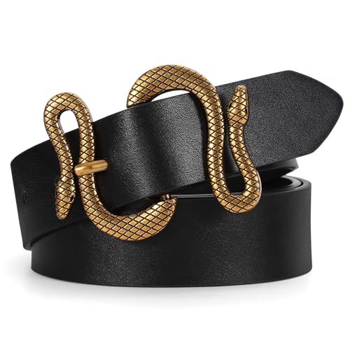 CESCOSI Women Leather Belt with Snake Buckle Fashion Women Belt for Jeans Pants Dresses