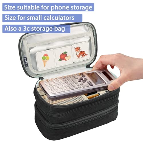 Image of Large Capacity Canvas Pencil Case With 3 Compartments - Black | Portable Canvas Stationery Organizer With Double Zippers, Simple for College, School, Office, Girl, Boy, Men, Women, Adult