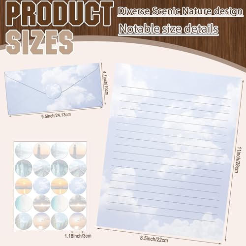 Image of TaoBary 160 Pcs Natural Scenery Stationery Paper and Envelopes Set | 8.5 x 11 '' Letter Writing Kit, 50 Double Sided Stationery Writing Papers 50 Matching Envelopes 60 Round Dot Sticker