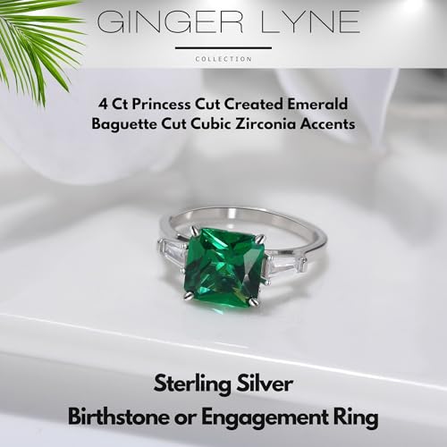 Created Green Emerald Ring for Women Sterling Silver 4 Ct Gemstone Engagement Rings for Women | May Birthstone or Bridal by Ginger Lyne |Faux Gem Stone Simulated Promise Bridal Jewelry3