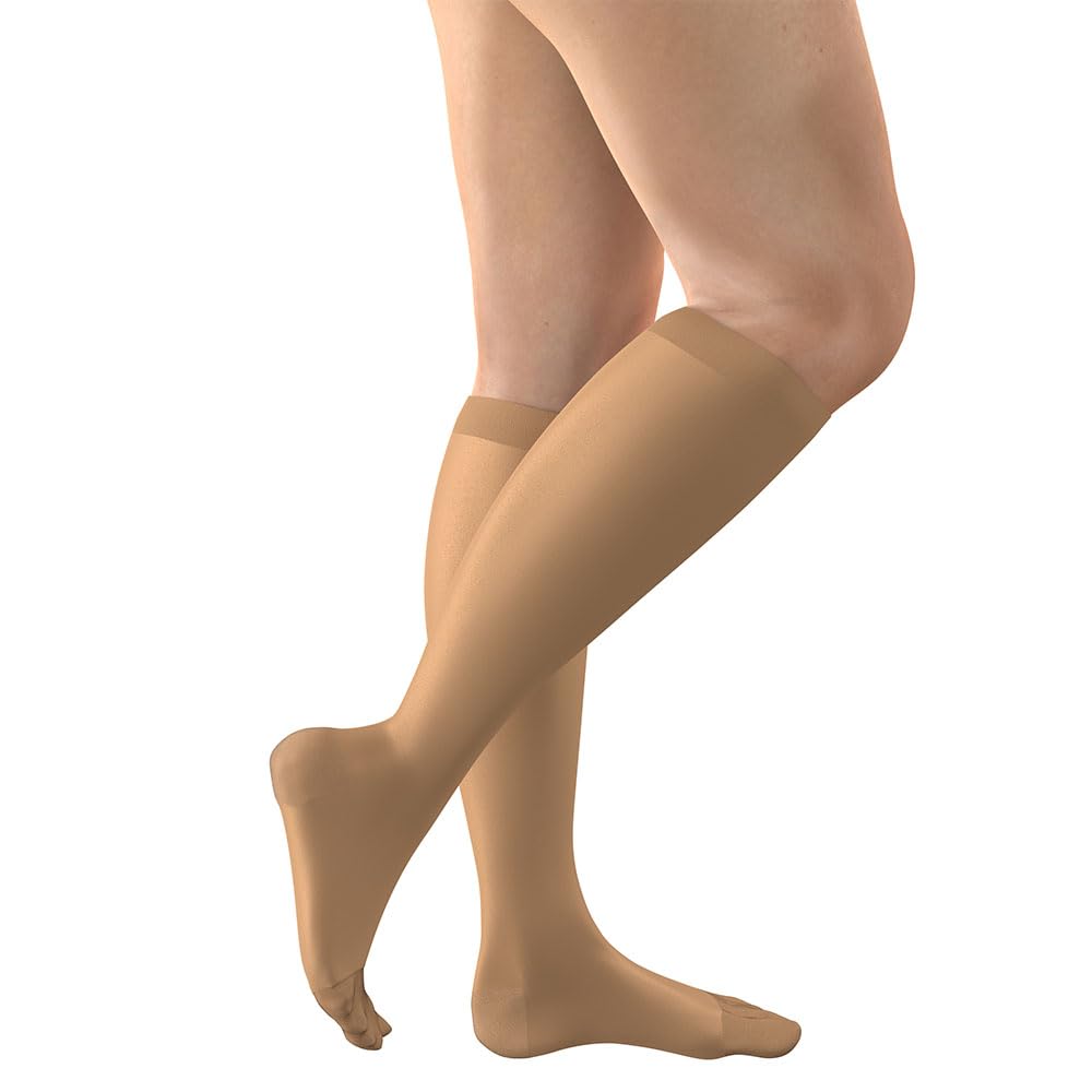 FITLEGS - Below Knee Compression Stockings - Class 2 (23–32 mmHg) – For Swelling, Varicose Veins & Mild Lymphoedema, Beige, Small