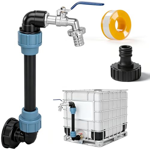 IBC Tank Zubehör Auslaufhahn - IBC Container Zubehör Wasserhahn 3/4 Zoll IBC Tank Schwanenhals Adapter für 1000L Regenwassertank
