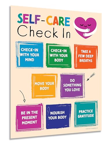 ZOCO – Self-Care Check- Poster – Mindfulness & Mental Health Wall Art for Teens & Adults – Ideal for Therapy, Counseling, School, or Home – Laminated 17x22