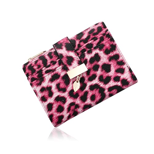 Image of Pomelo Best Wallet Women Bifold Leather Wallets for Women Credit Card Holder with ID Window Zipper Coin Pocket Leopard Pink