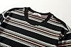 KLIEGOU Men's Fashion Loose Fit Crewneck Stripe T-Shirt, 6096 Black + White + Orange, Medium #4