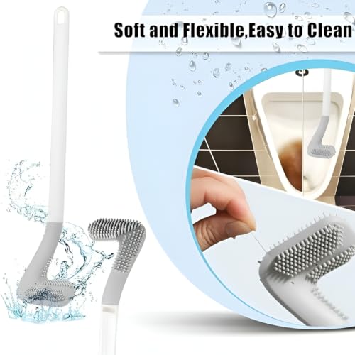 Image of Silicone Toilet Cleaning Brush with Long Handle and Wall Mount Hook, Flexible Toilet Bowl Scrubber for Bathroom Cleaning, Quick Dry Design for Tiles, Corners and Hard-to-Reach Areas, Black, 2pc