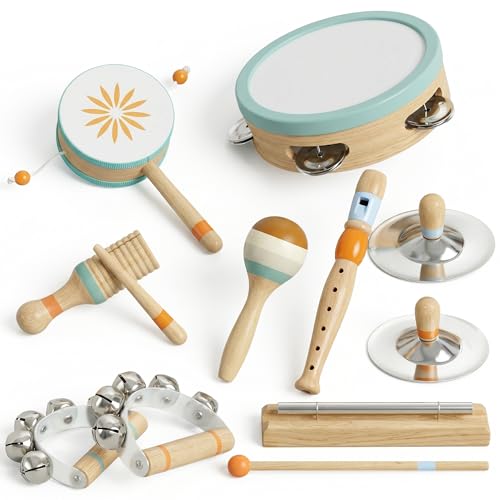 AIYAPLAY Instruments de Musique pour Enfants, Jouets Musicaux en Bois d'Inspiration Éducative pour Enfants de 3+ Ans, Set de Percussions avec Tambourin et...