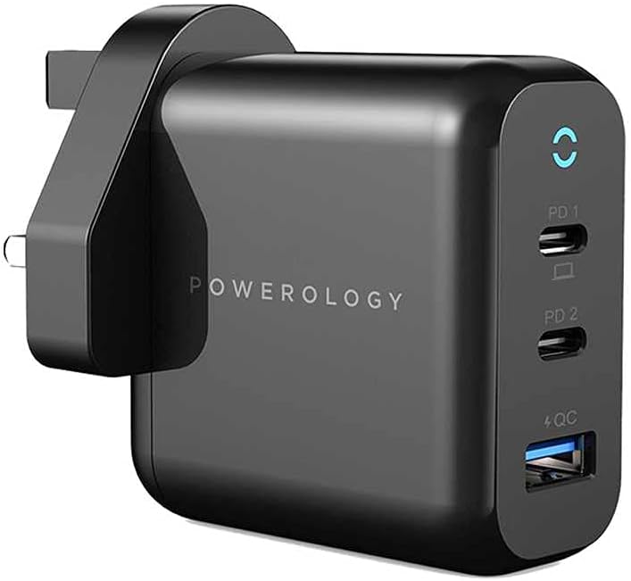 Wall Charger UK, 65W 3-Output with PD UK GaN Wall Charger with USB-A Fast Charging Compatible with MacBook Pro/Air, iPhone 14 Pro Max, 14 Pro, Samsung Galaxy, etc. - Black (P65PDWUKBK)