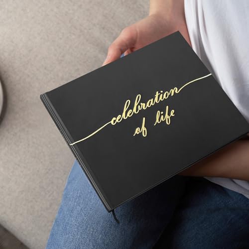 JOBVERT Funeral Guest Book for Memorial Service, Celebration of Life Guest Book with Memory Table Sign & 2 Pens, Elegant Funeral Book to Sign, Black Handcover Guest Book for Funeral, for 240+ Guests