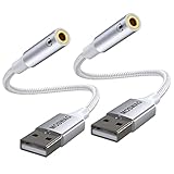 Adaptador de Audio MOSWAG USB a 3,5 mm (Paquete de 2), Cable USB a Auxiliar con micrófono TRRS de 4 Polos Soporte para Auriculares Chip Integrado Tarjeta de Sonido Externa para PC PS4 PS5 y más