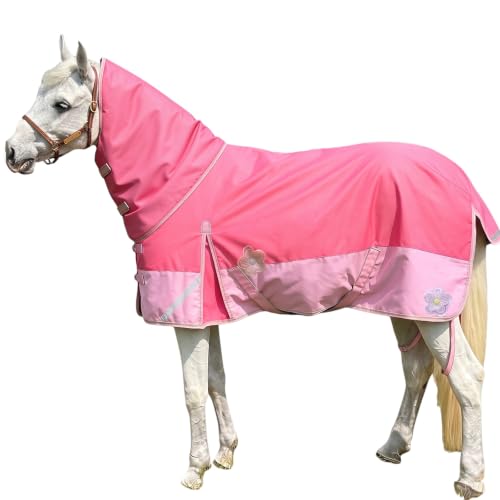 HorseWis 250g 1200D Winter Blanket with Cover,Heavy Horse Blanket, Horse Turnout Rug for Real Horses, Waterproof and Reflective Strips Design(Pink 72'')