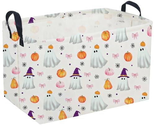 Image of Sanjiaofeng Rectangular Pink Halloween Ghost Storage Basket,Trick or Treat Halloween Basket,Halloweens Party Candy Gift Baskets(Pink Pumpkin)