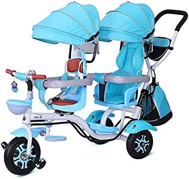 JHDPH3 Trike Children Tricycle Double Childrens Tricycle 4 In 1 Trike Twin Stroller Comfort TwoSeat 3 Wheel Bicycle For Kid