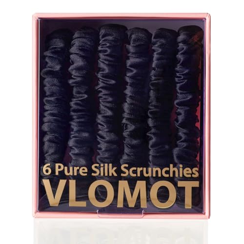 VLOMOT 6 Pcs Set 100% Pure Mulberry Silk Hair Scrunchies Silk Hair Ties with 6 Chic Colors Everyday...