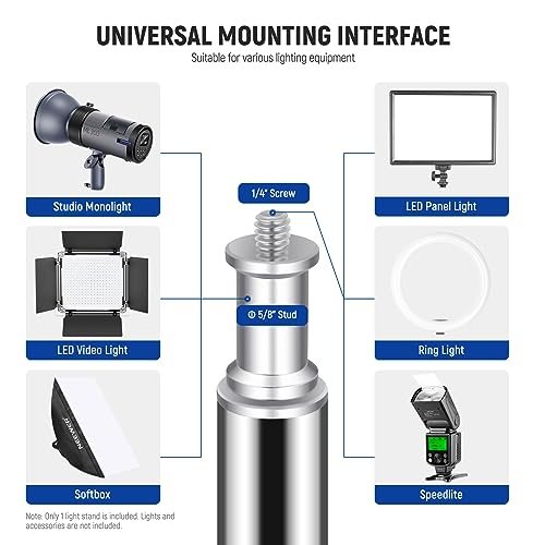 Image of NEEWER Upgraded 75 inch /190cm Light Stand Stainless Steel Spring Loaded, Foldable Photography Tripod Stand with Stronger Tube Joints for Strobe Softbox LED Ring Light, Max Load 13.5lb /6.5kg, ST-190SS