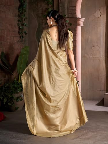 Image of MADHUHANSH Women's Cotton Silk Saree with Unstitched Blouse Piece Zari Weave and Floral Pattern | Heavy Embroidery Saree for Women | Interview Saree for Women | Readymade Blouse with Saree Set
