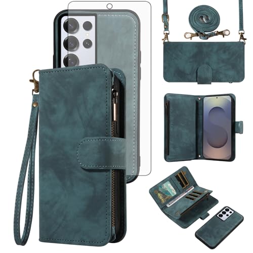 Coque Galaxy S25 Ultra en cuir synthétique avec rabat zippé et verre trempé