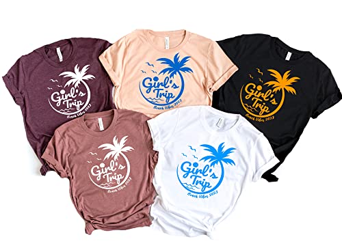 Girls Trip Shirts, Palm Tree Girls Trip Beach Vibes 2023 T-Shirts, Girl's Beach Shirts, Girls Beach Vacation Shirts, Women Trip Shirts