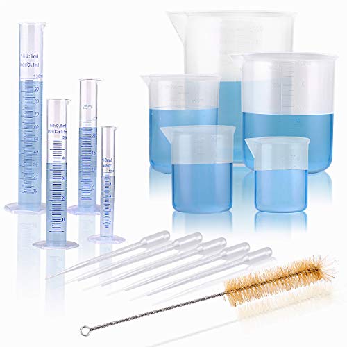 moveland 15-Piece Set Clear Plastic Graduated Cylinders and Beakers with 5 Transfer Pipettes