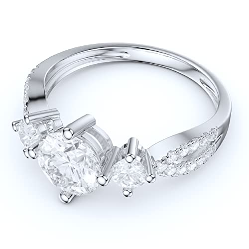 Prstani 14K White Gold Pave Spilt Shank 1Ct Main Simulated Diamond Engagement Ring Promise Ring For Women (9) #TOP2