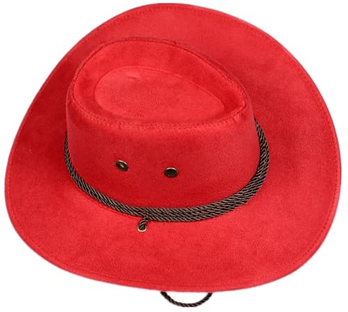 Chapeau de cowboy western adulte rouge accessoire déguisement avec corde