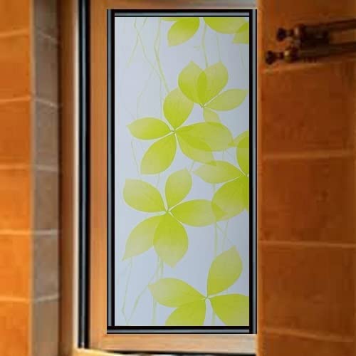 Image of SUNBIRD Window Film Privacy Colorful Window Sticker, Decorative Window Vinyl, Adhesive Home UV Blocking, Heat Insulation Static Cling for Bathroom Office (24 X 100 INCHES, Leaf Frosted)