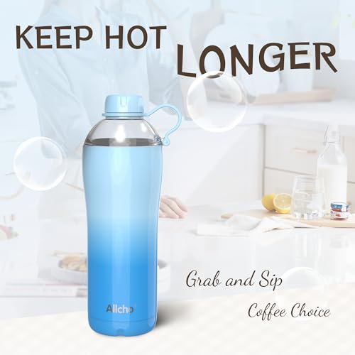 Image of 24 ounce insulated stainless steel water bottle, Comes with tumbler cup lid and chug lid featuring a handle ring, Leak Proof, BPA-Fre, Double Wall Vacuum Insulated for Sports,ocean blue