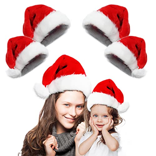 Kefanrry Weihnachtsmütze Christmas Santa Hat, Plush Santa Hat,Red, Thick Fur Trim, Kinder Erwachsene Weihnachtsmütze Familienfeier Zubehör Hut Cover