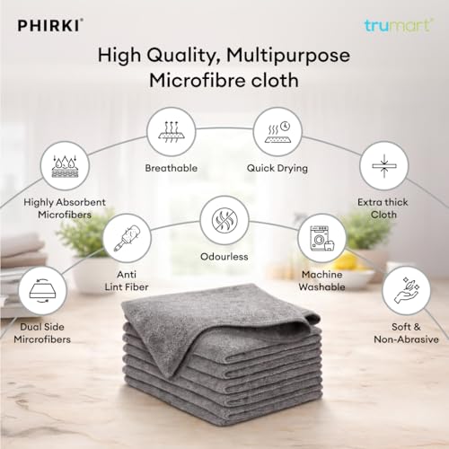 Image of Premium Microfiber Cleaning Cloths Pack of 6 (40 x 40 cm, 340 GSM) | Lint-Free, Scratch-Free, Highly Absorbent | Reusable Multipurpose Cloth for Car, Bike, Home & Kitchen Cleaning