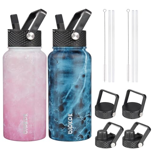 Image of BJPKPK 2 Pack 27oz Insulated Water Bottles with Straw Lids, Stainless Steel